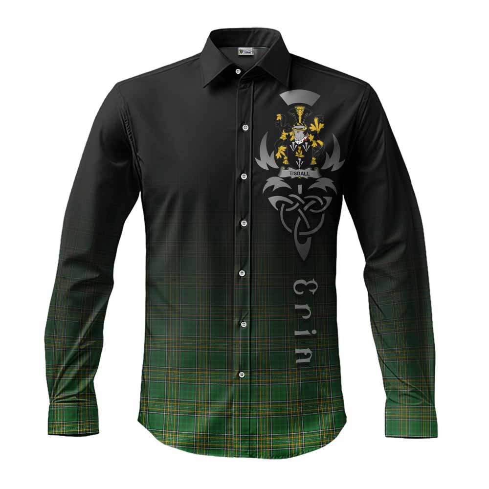 Tartan Vibes Clothing Tisdall Irish Clan Long Sleeve Button Shirt with Coat of Arms Erin Go Bragh Celtic Inspired