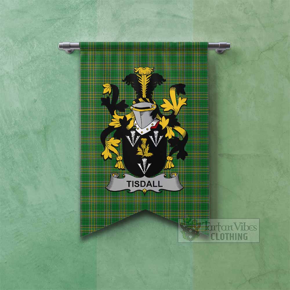 Tartan Vibes Clothing Tisdall Irish Clan Tartan Gonfalon, Tartan Banner with Coat of Arms