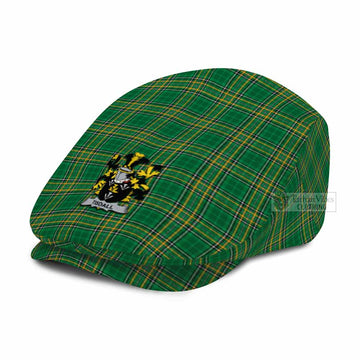 Tisdall Irish Clan Tartan Jeff Cap, Tartan Flat Cap with Coat of Arm