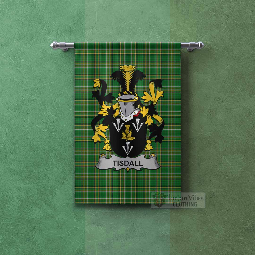 Tartan Vibes Clothing Tisdall Irish Clan Tartan Gonfalon, Tartan Banner with Coat of Arms