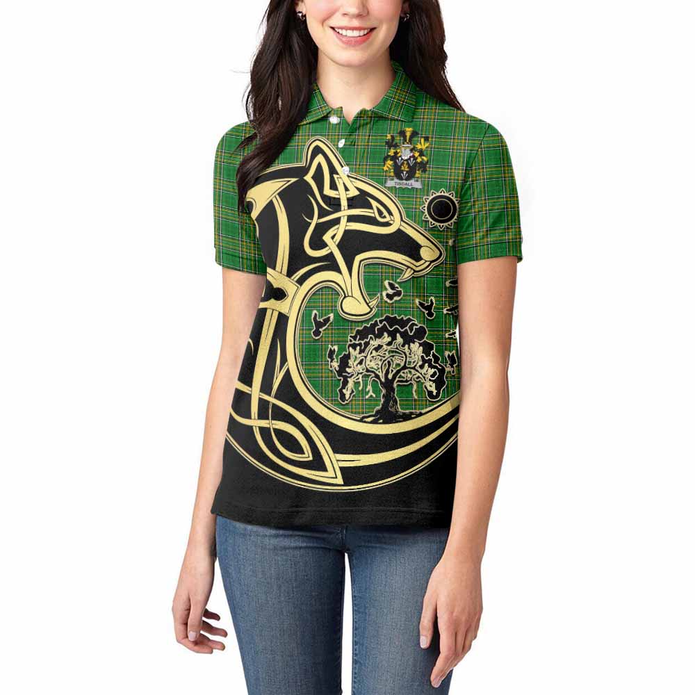 Tartan Vibes Clothing Tisdall Irish Tartan Women's Polo Shirt with Coat of Arms Celtic Wolf Style