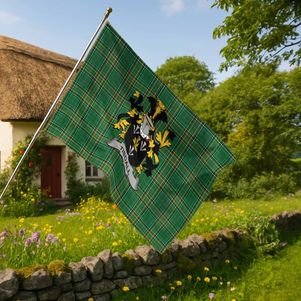 Tartan Vibes Clothing Tisdall Irish Clan Tartan House Flag with Coat of Arms