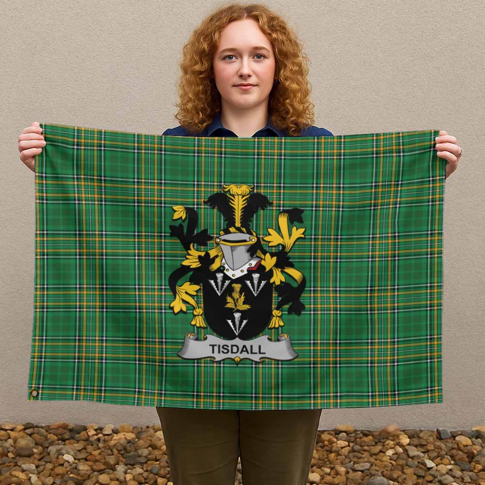 Tartan Vibes Clothing Tisdall Irish Clan Tartan House Flag with Coat of Arms