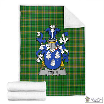 Tartan Vibes Clothing Tobin Irish Clan Tartan Blanket with Coat of Arms