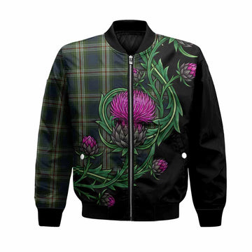 Todd Tartan Bomber Jacket Resilient Scottish Thistle Unisex Black - Tartan Vibes Clothing