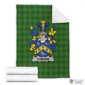 Tartan Vibes Clothing Tomkins Irish Clan Tartan Blanket with Coat of Arms