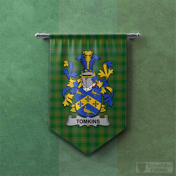 Tomkins Irish Clan Tartan Gonfalon, Tartan Banner with Coat of Arms
