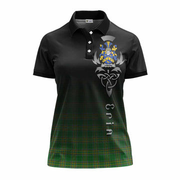 Tartan Vibes Clothing Tomkins Irish Clan Women's Polo Shirt with Coat of Arms Erin Go Bragh Celtic Inspired