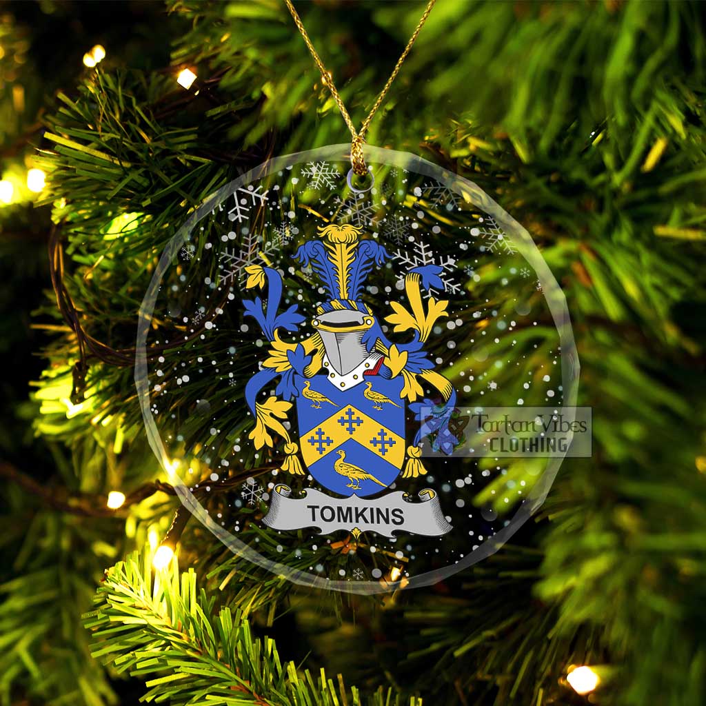 Tartan Vibes Clothing Tomkins Irish Clan Christmas Glass Ornament with Coat of Arms