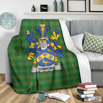 Tartan Vibes Clothing Tomkins Irish Clan Tartan Blanket with Coat of Arms