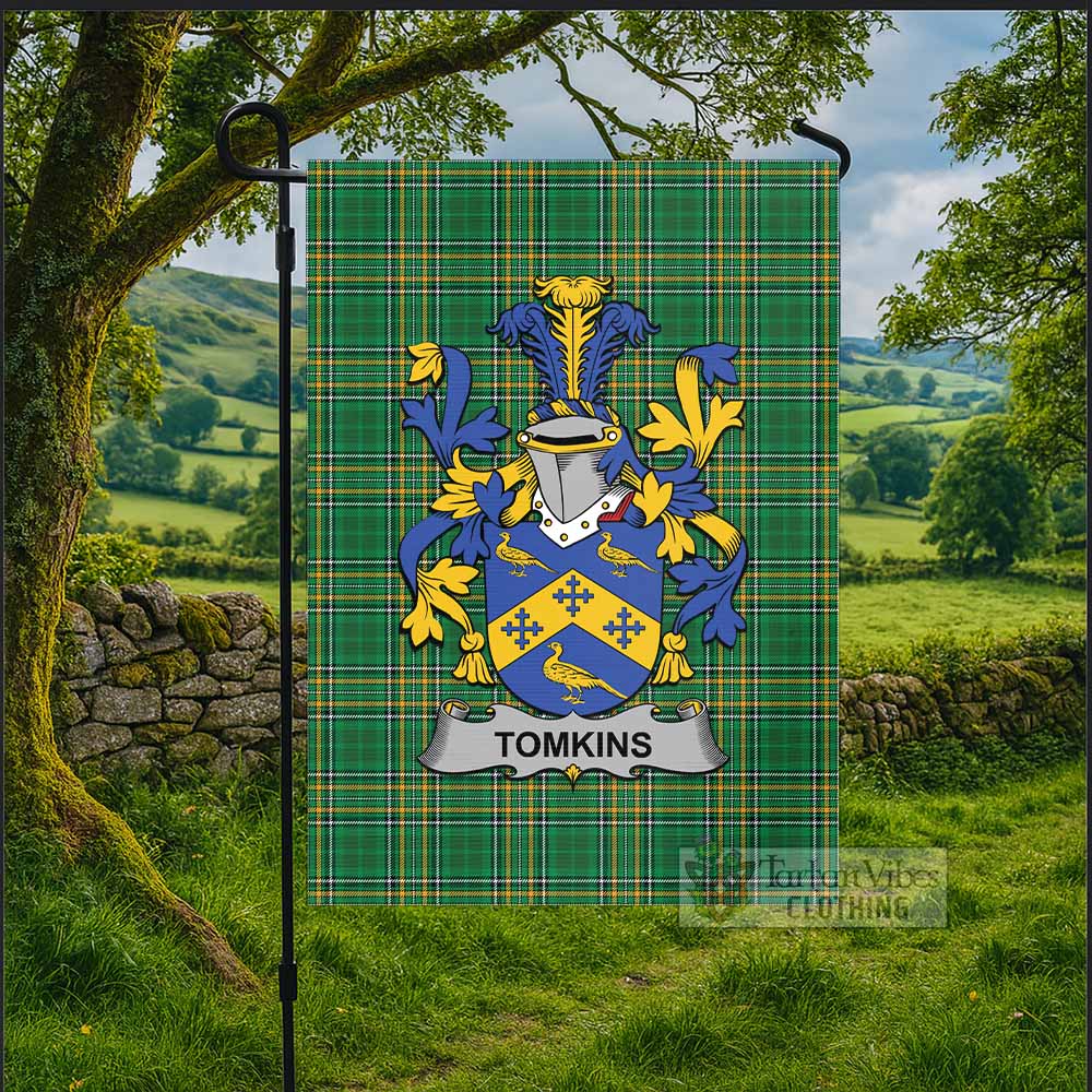 Tomkins Irish Clan Tartan Flag with Coat of Arms