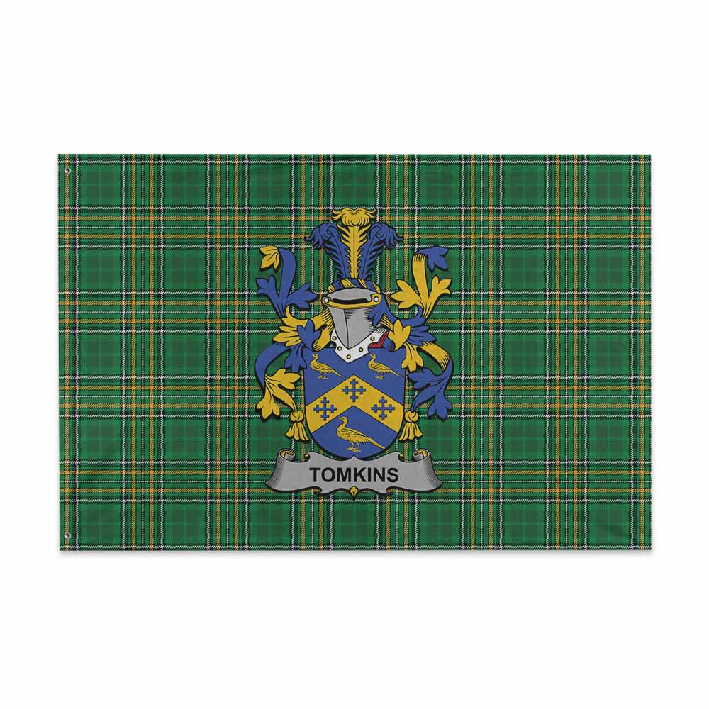 Tartan Vibes Clothing Tomkins Irish Clan Tartan House Flag with Coat of Arms