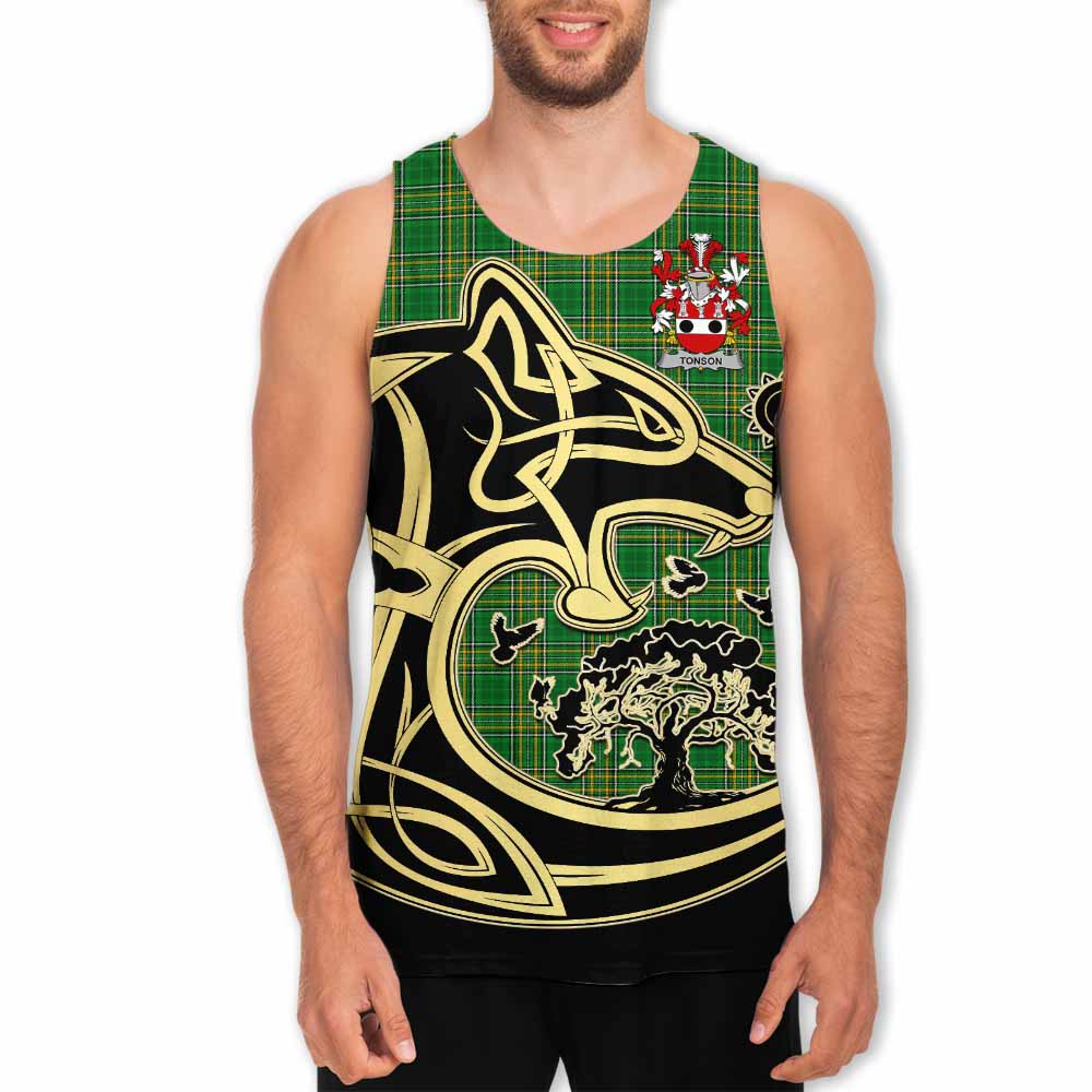 Tonson Irish Tartan Men's Tank Top with Coat of Arms Celtic Wolf Style Men - Tartan Vibes Clothing