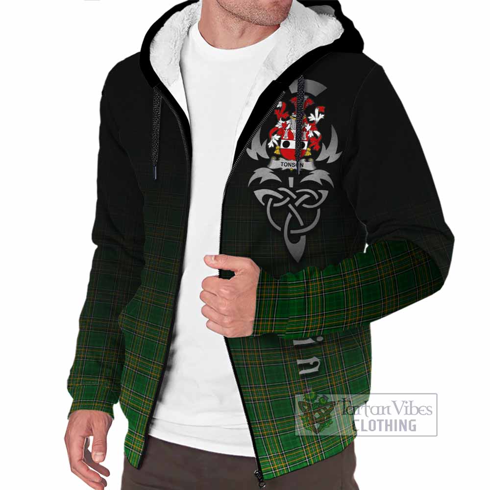 Tartan Vibes Clothing Tonson Irish Clan Sherpa Hoodie with Coat of Arms Erin Go Bragh Celtic Inspired
