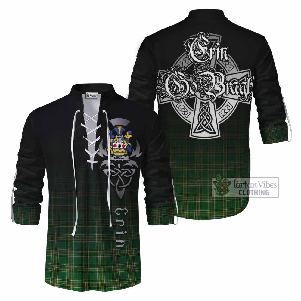 Tartan Vibes Clothing Torway Irish Clan Ghillie Kilt Shirt with Coat of Arms Erin Go Bragh Celtic Inspired