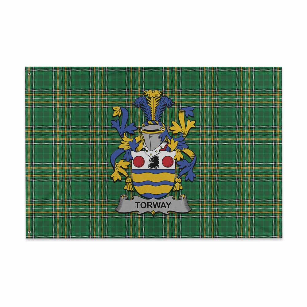 Tartan Vibes Clothing Torway Irish Clan Tartan House Flag with Coat of Arms
