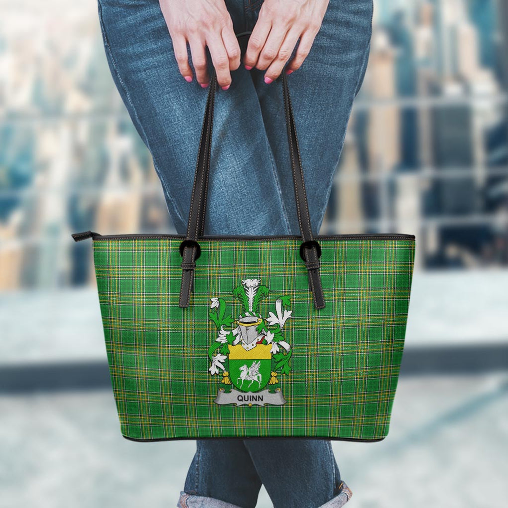 Quinn Irish Clan Tartan Leather Tote Bag with Coat of Arms - Tartan Vibes Clothing