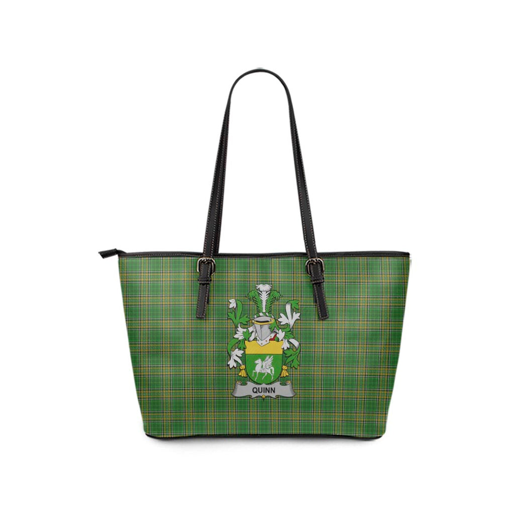 Quinn Irish Clan Tartan Leather Tote Bag with Coat of Arms - Tartan Vibes Clothing