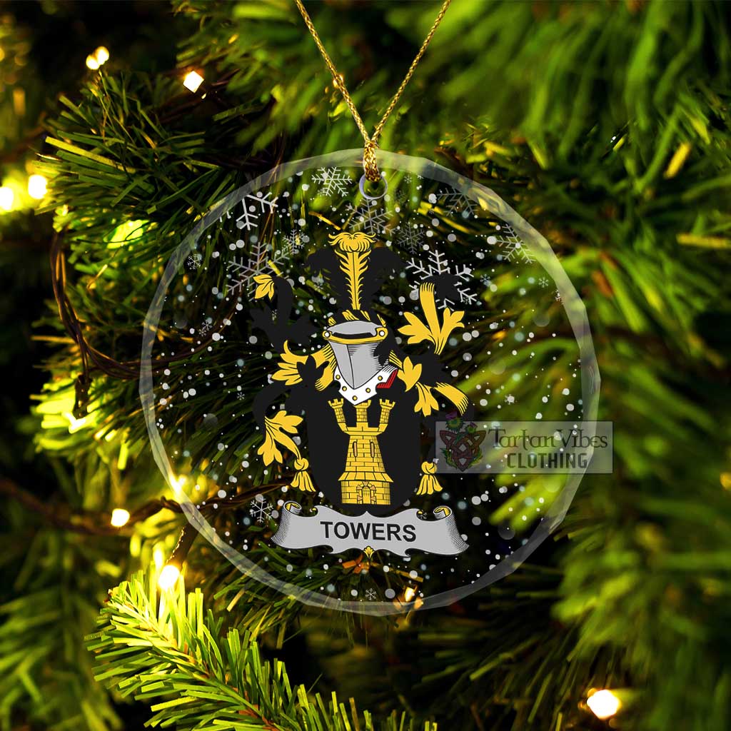 Towers Irish Clan Christmas Glass Ornament with Coat of Arms Transparent Glass Circle - 2D-tartanvibesclothing