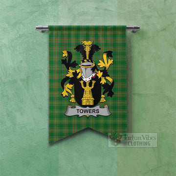Towers Irish Clan Tartan Gonfalon, Tartan Banner with Coat of Arms