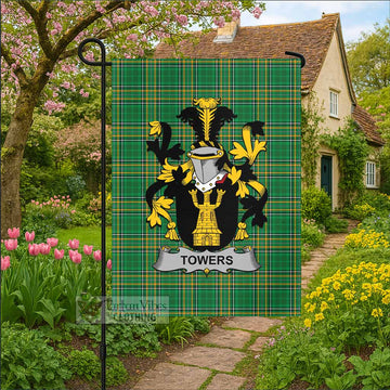 Towers Irish Clan Tartan Garden Flag with Coat of Arms