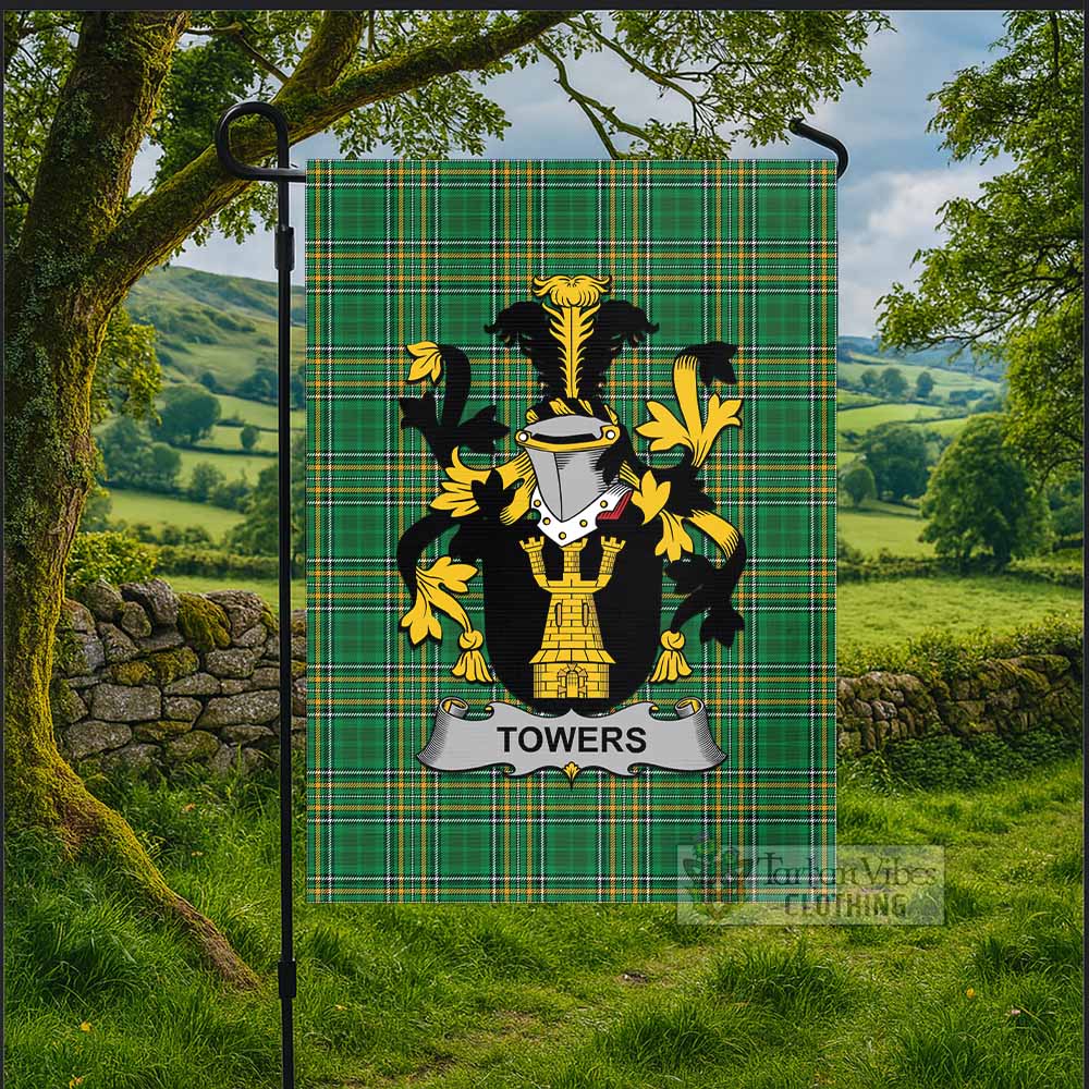 Towers Irish Clan Tartan Flag with Coat of Arms