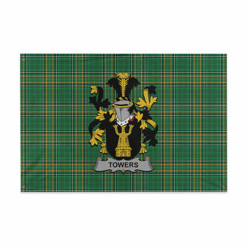 Towers Irish Clan Tartan House Flag with Coat of Arms