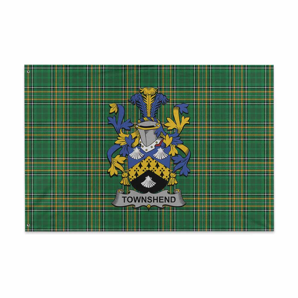 Tartan Vibes Clothing Townshend Irish Clan Tartan House Flag with Coat of Arms