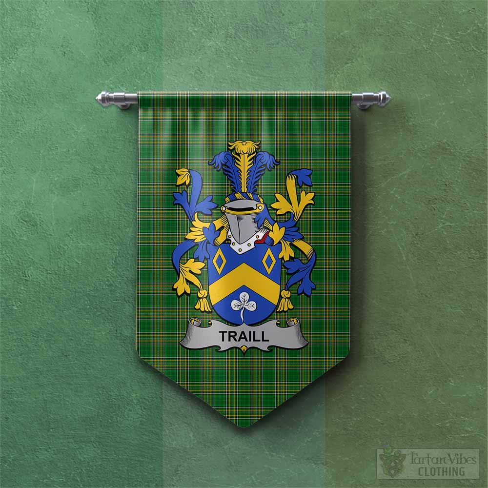 Tartan Vibes Clothing Traill Irish Clan Tartan Gonfalon, Tartan Banner with Coat of Arms