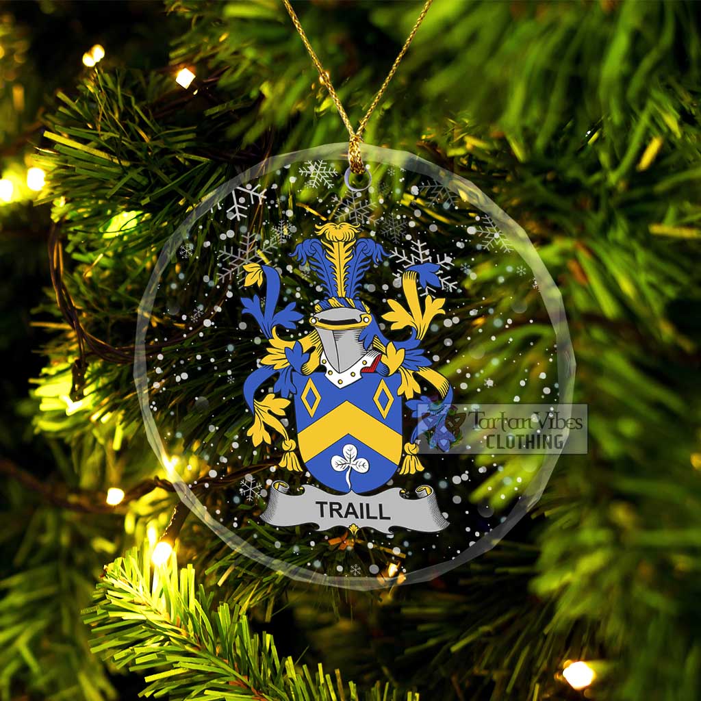 Tartan Vibes Clothing Traill Irish Clan Christmas Glass Ornament with Coat of Arms