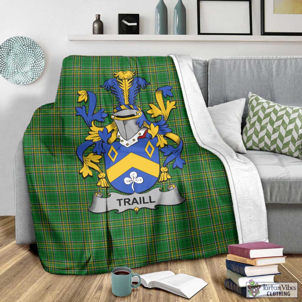 Tartan Vibes Clothing Traill Irish Clan Tartan Blanket with Coat of Arms