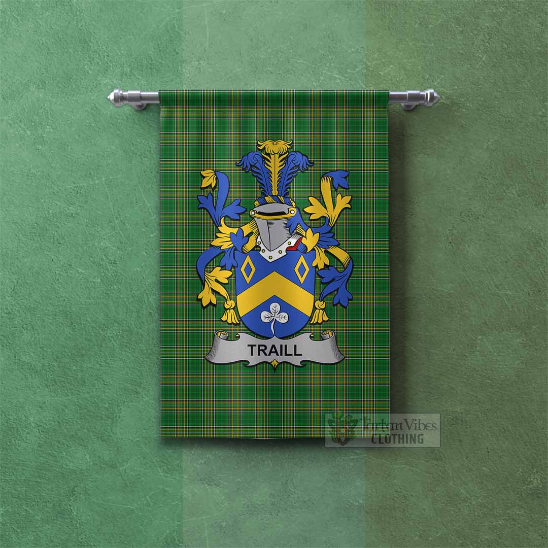 Tartan Vibes Clothing Traill Irish Clan Tartan Gonfalon, Tartan Banner with Coat of Arms