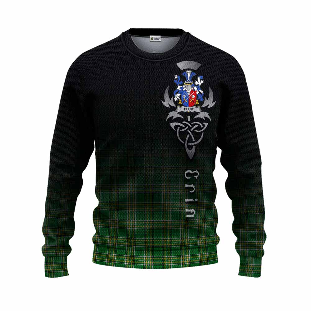 Tartan Vibes Clothing Trant Irish Clan Knitted Sweater with Coat of Arms Erin Go Bragh Celtic Inspired