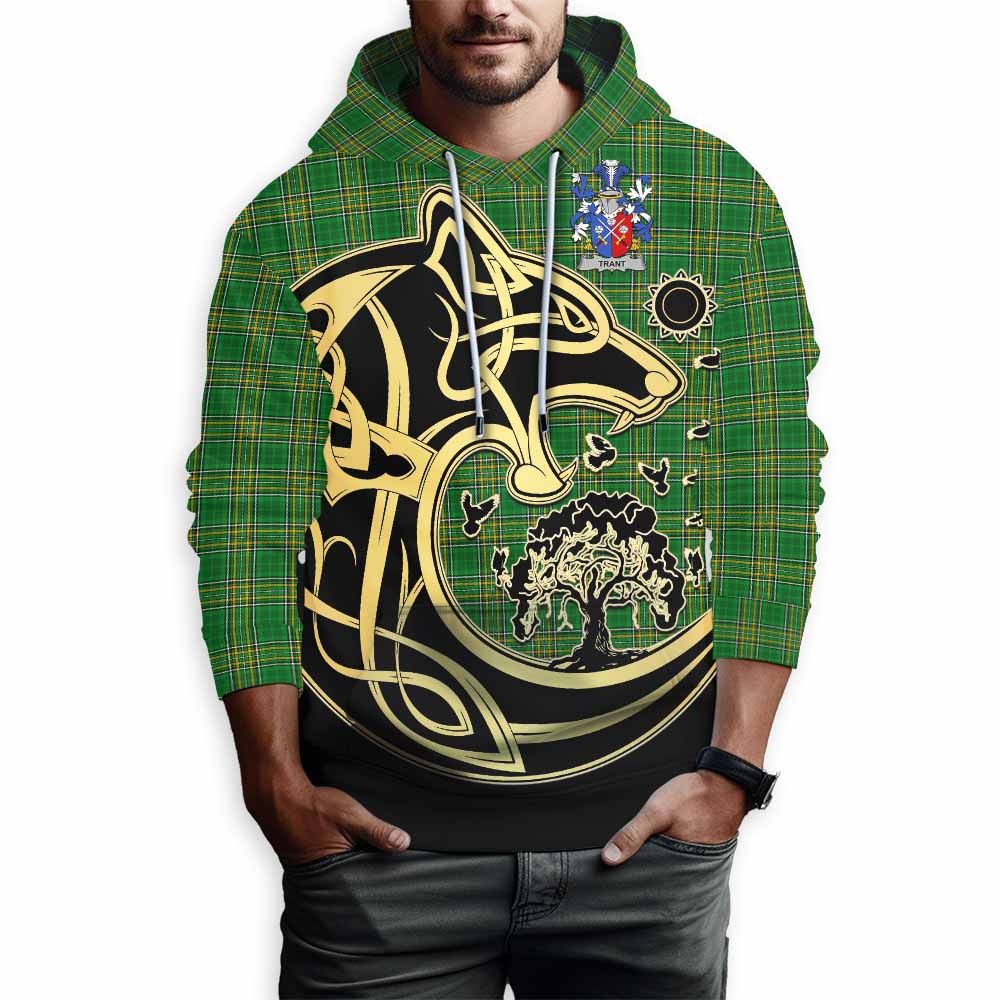 Tartan Vibes Clothing Trant Irish Tartan Hoodie with Coat of Arms Celtic Wolf Style