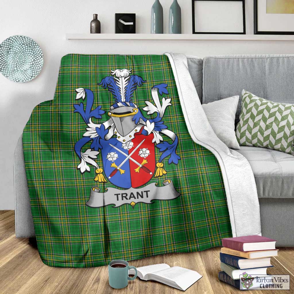 Tartan Vibes Clothing Trant Irish Clan Tartan Blanket with Coat of Arms