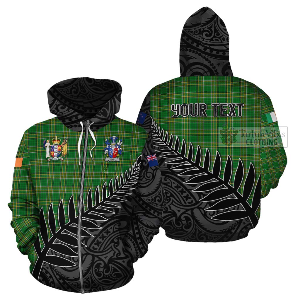 Tartan Vibes Clothing Trant Irish Clan Tartan Cotton Hoodie with Coat of Arms New Zealand Silver Fern Half Style