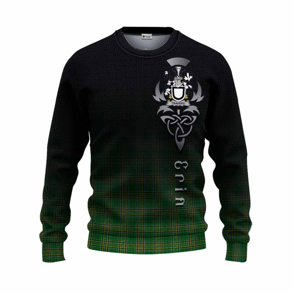 Tartan Vibes Clothing Travers Irish Clan Knitted Sweater with Coat of Arms Erin Go Bragh Celtic Inspired