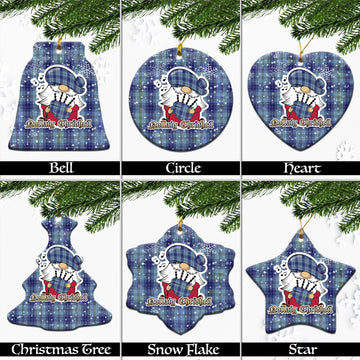 Traynor Tartan Christmas Ceramic Ornaments with Scottish Gnome Playing Bagpipes