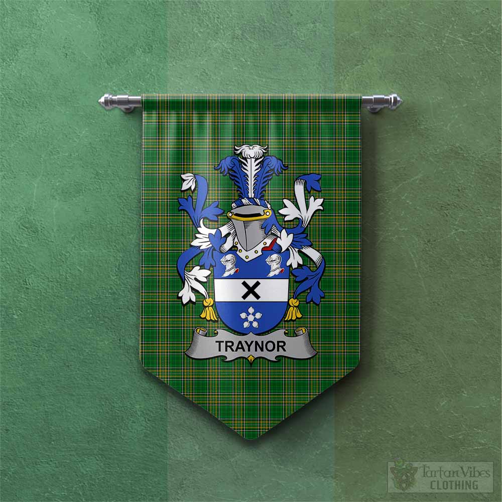 Tartan Vibes Clothing Traynor Irish Clan Tartan Gonfalon, Tartan Banner with Coat of Arms