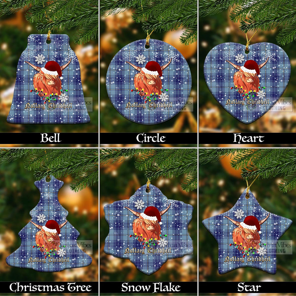 Tartan Vibes Clothing Traynor Clan Tartan Ornament with Christmas Twinkle Highland Cattle