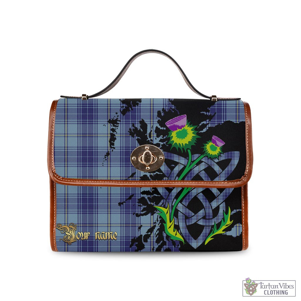 Traynor Tartan Waterproof Canvas Bag with Scotland Map and Thistle Celtic Accents Brown Leather Strap One Size 10.5*20*27cm - Tartan Vibes Clothing