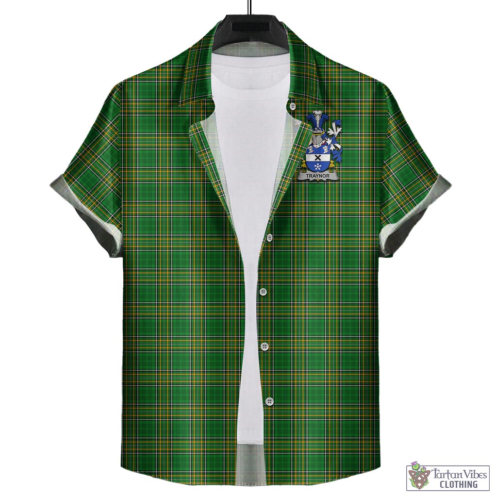 Tartan Vibes Clothing Traynor Ireland Clan Tartan Short Sleeve Button Up with Coat of Arms