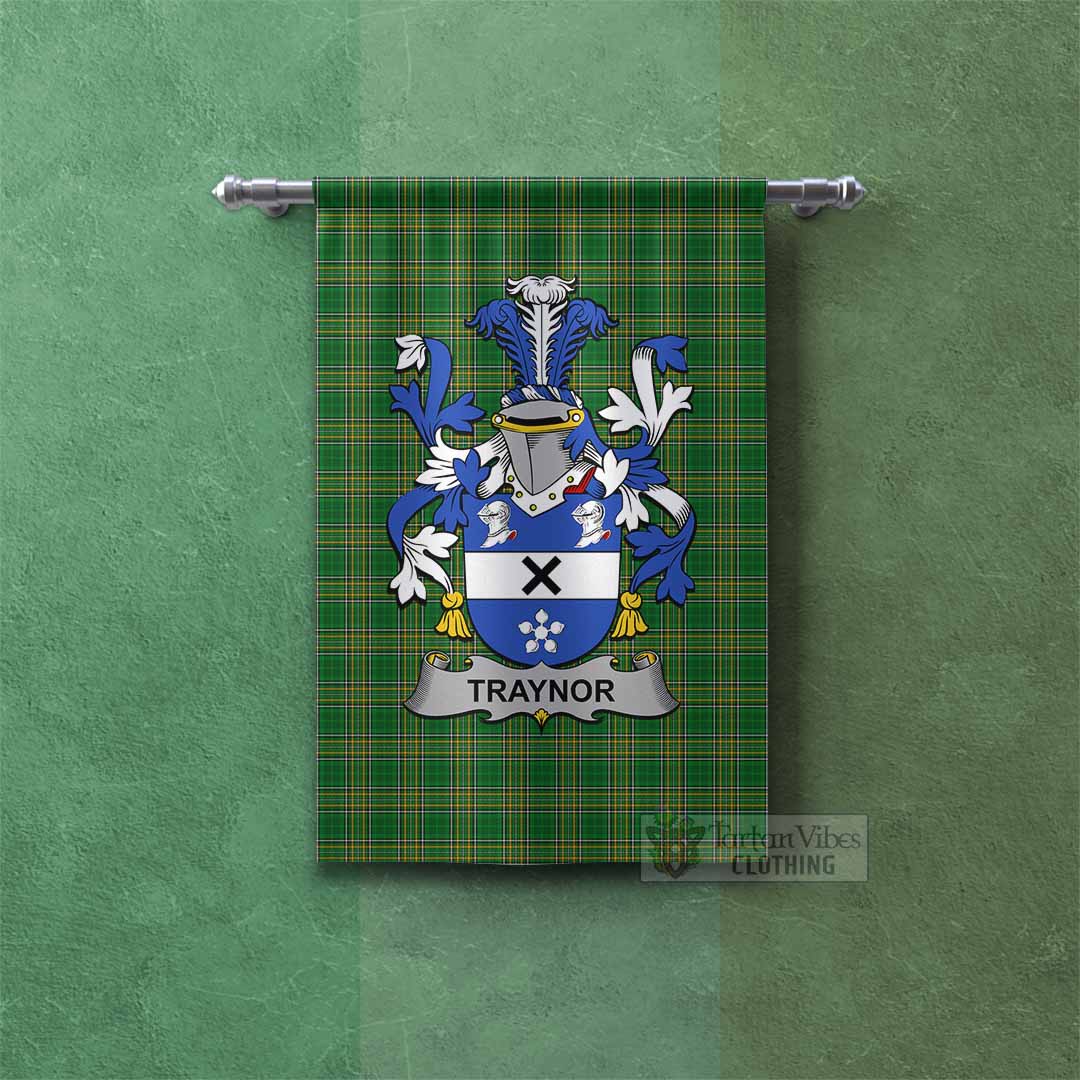Tartan Vibes Clothing Traynor Irish Clan Tartan Gonfalon, Tartan Banner with Coat of Arms
