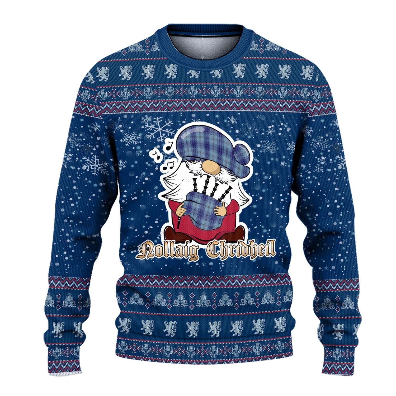 Traynor Clan Christmas Family Knitted Sweater with Funny Gnome Playing Bagpipes - Tartanvibesclothing