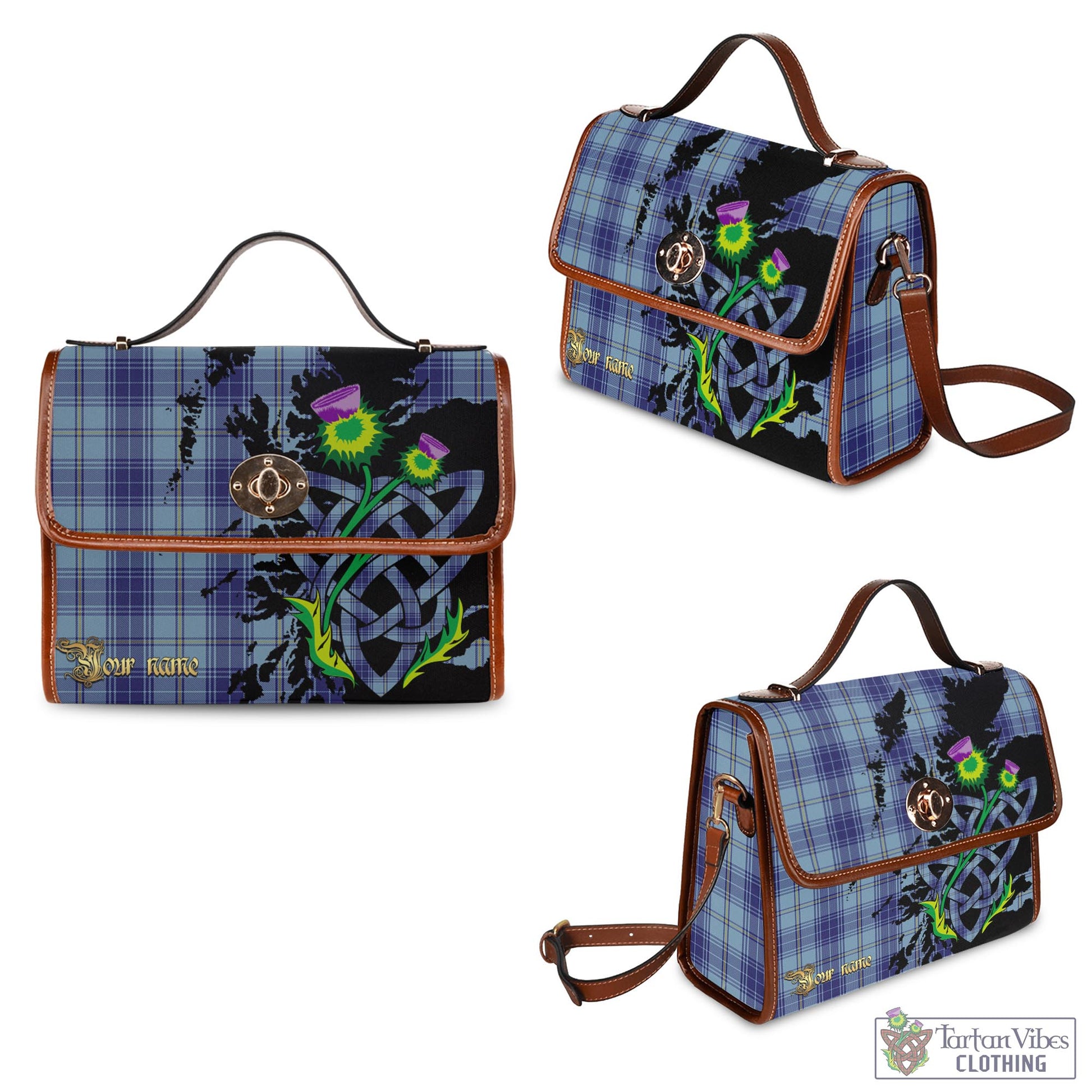 Tartan Vibes Clothing Traynor Tartan Waterproof Canvas Bag with Scotland Map and Thistle Celtic Accents