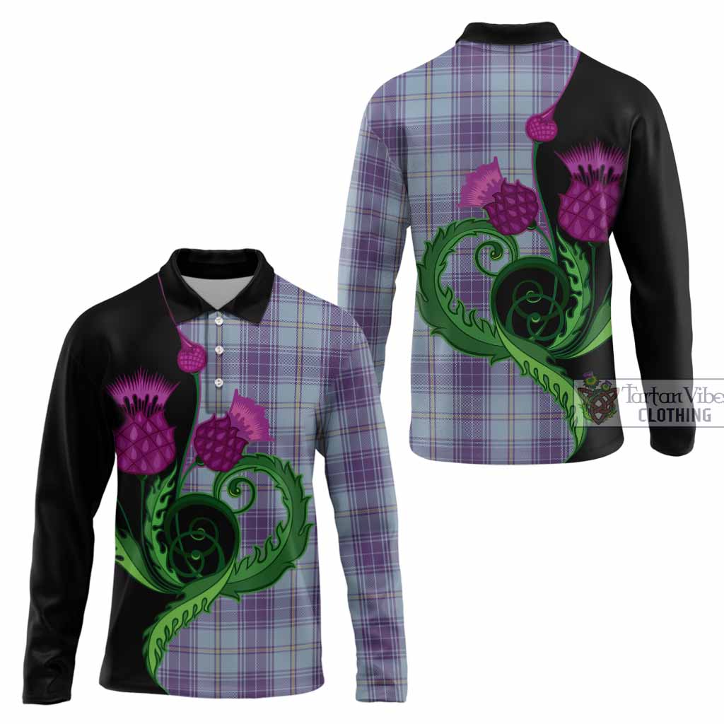 Traynor Tartan Long Sleeve Polo Shirt Traditional Scottish Thistle