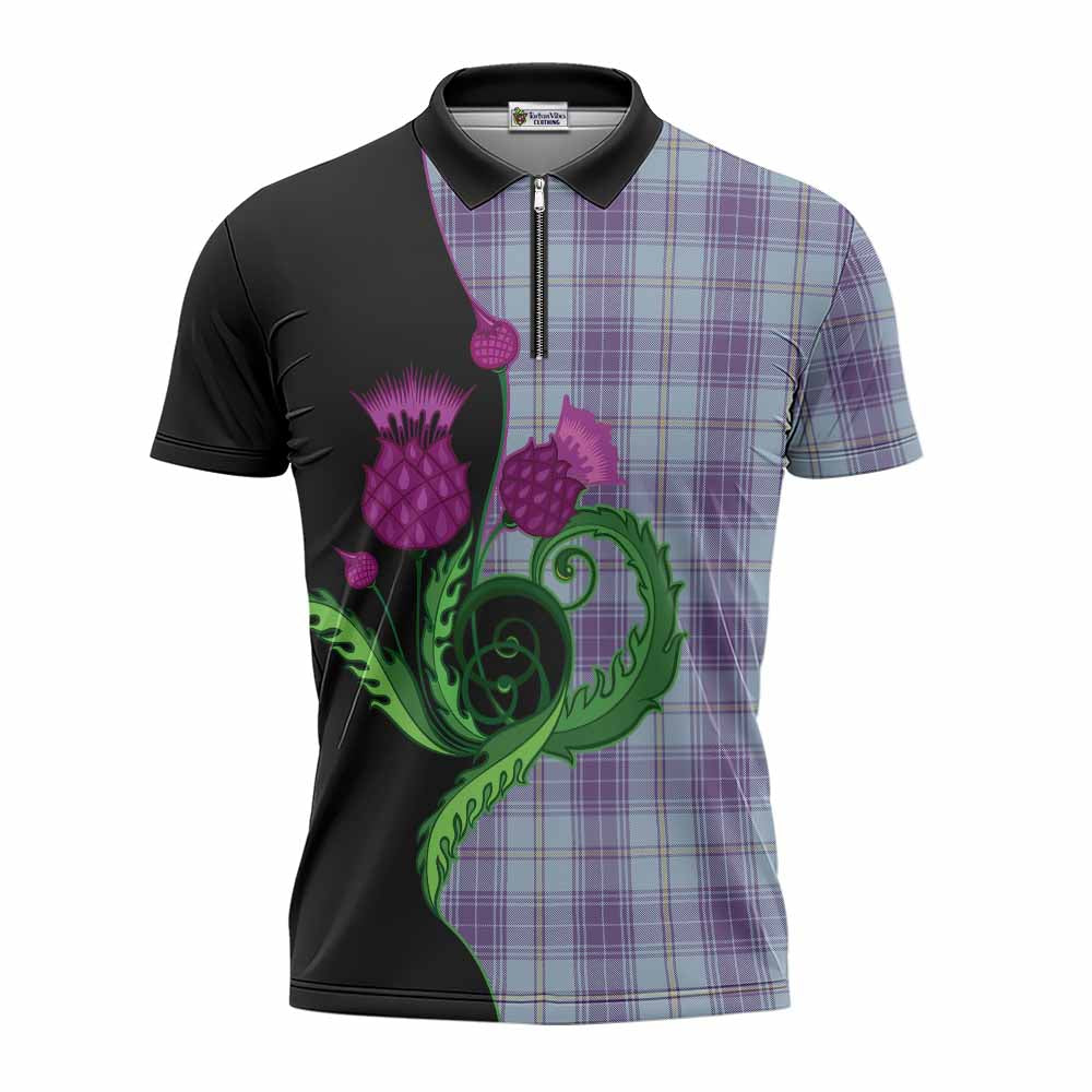 Traynor Tartan Zipper Polo Shirt Traditional Scottish Thistle