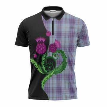 Traynor Tartan Zipper Polo Shirt Traditional Scottish Thistle