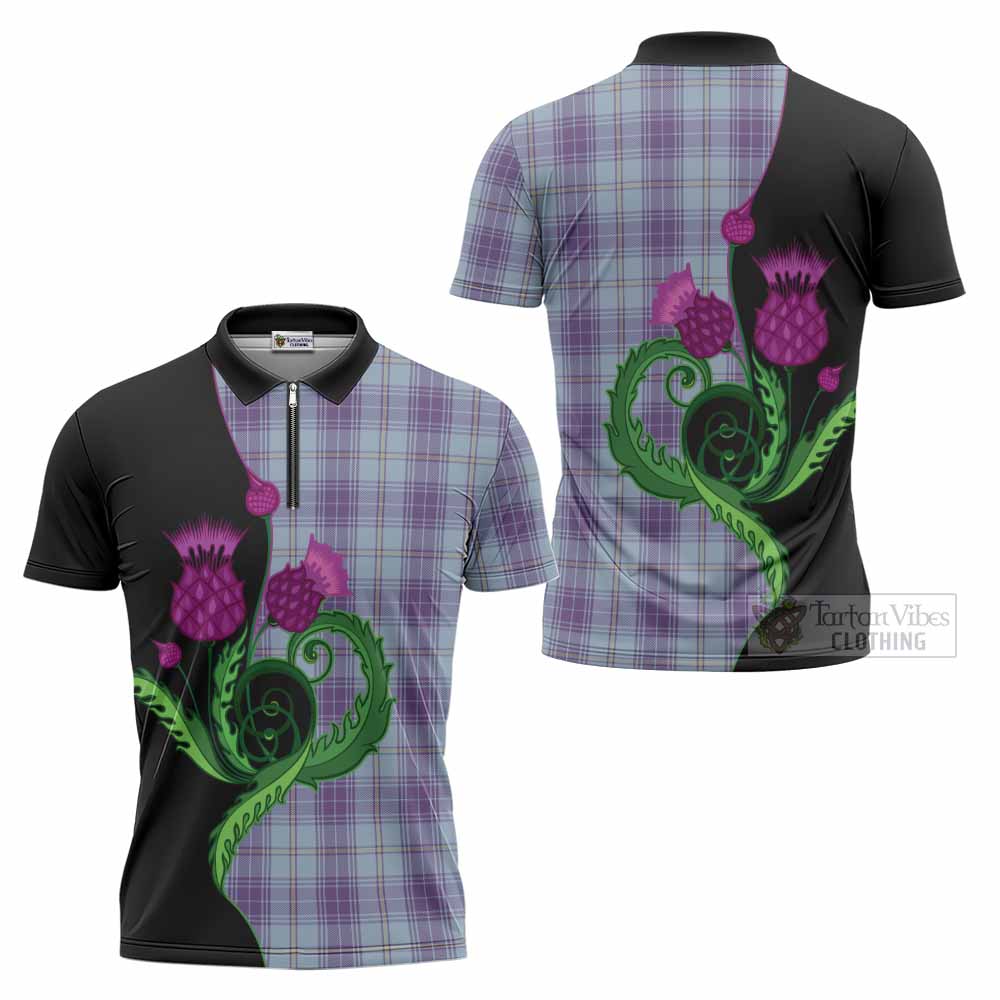 Traynor Tartan Zipper Polo Shirt Traditional Scottish Thistle