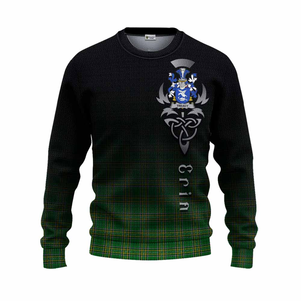Tartan Vibes Clothing Treacy Irish Clan Knitted Sweater with Coat of Arms Erin Go Bragh Celtic Inspired